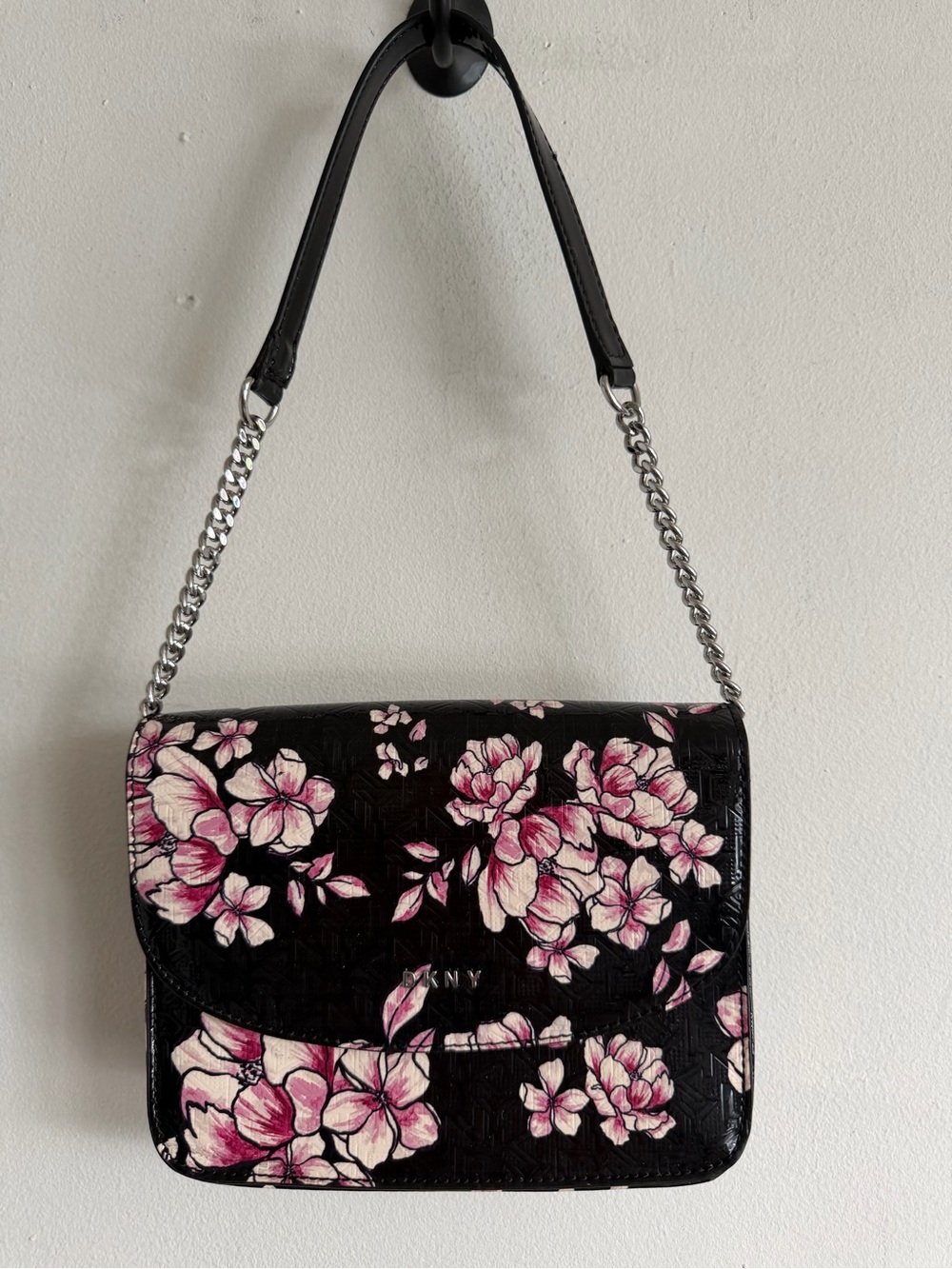 DKNY Black Crossbody Bag with Pink Floral Print
